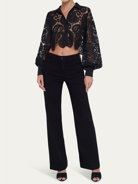 L'AGENCE Tops - L’agence Black Lace Cropped Button-Up Blouse XS